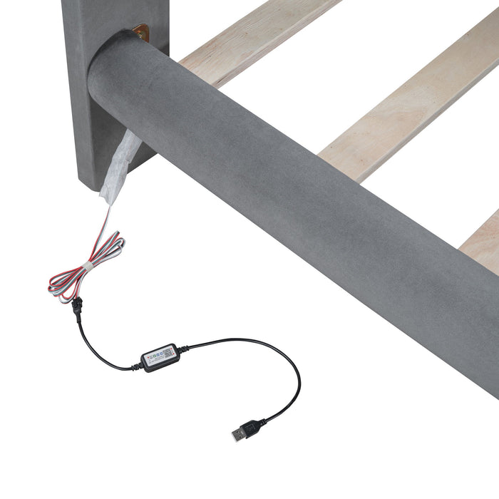 Platform Bed With LED Frame, Thick & Soft And Button Tufted Design Headboard