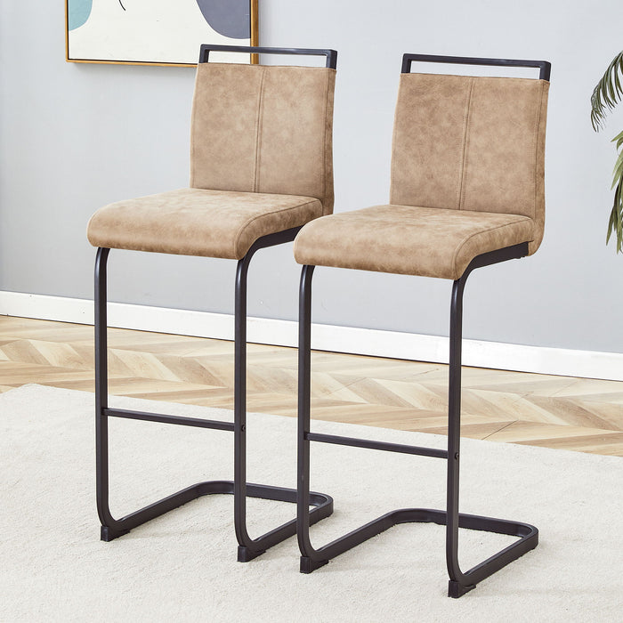 Modern Tech Fabric Bar Stool (Set of 2) With Metal Legs 42.5" Tall For Home Bar & Restaurant - Black / Brown