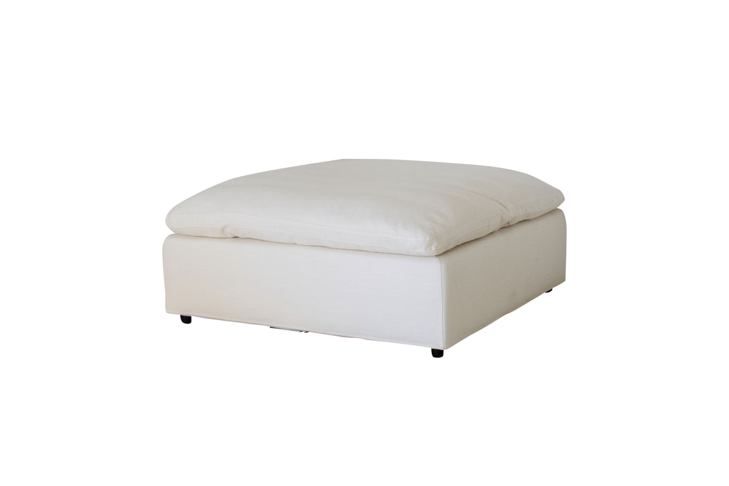 Modern 17" Luxe Size Ottoman, Premium Fabric Upholstered Living Room Cube Shape Ottoman With Plush Seat Cushion, White