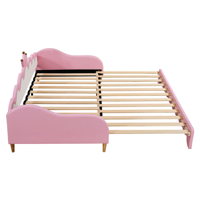 Extending Daybed With LED Lights, Modern Upholstered Princess Daybed With Crown Headboard