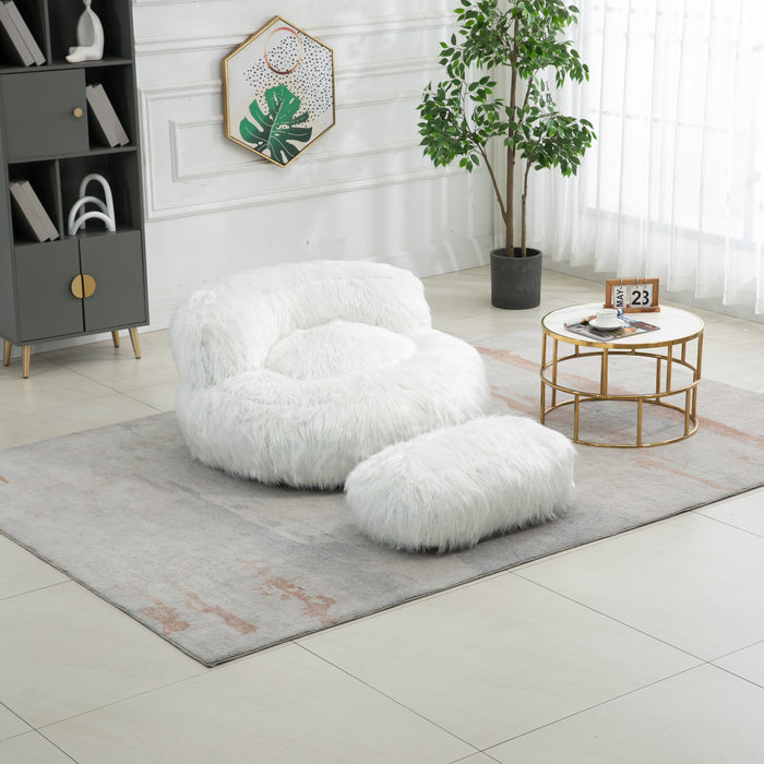 Coolmore Bean Bag Chair Faux Fur Lazy Sofa /Footstool Durable Comfort Lounger High Back Bean Bag Chair Couch For Adults And Kids, Indoor - White