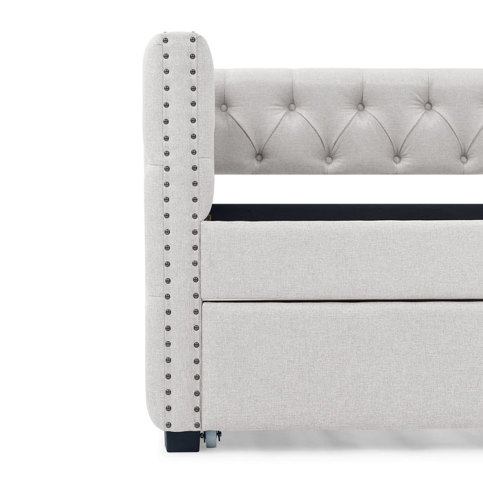 Inspired Upholstered Daybed With Trundle, Button Tufted