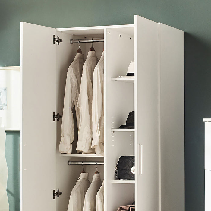 Viviane - Contemporary Wood Closet With Hanging Bars And 5 Shelves - White