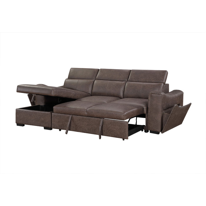 Bruno - Pull Out Complete Sofa Bed With Storage Chaise - Brown