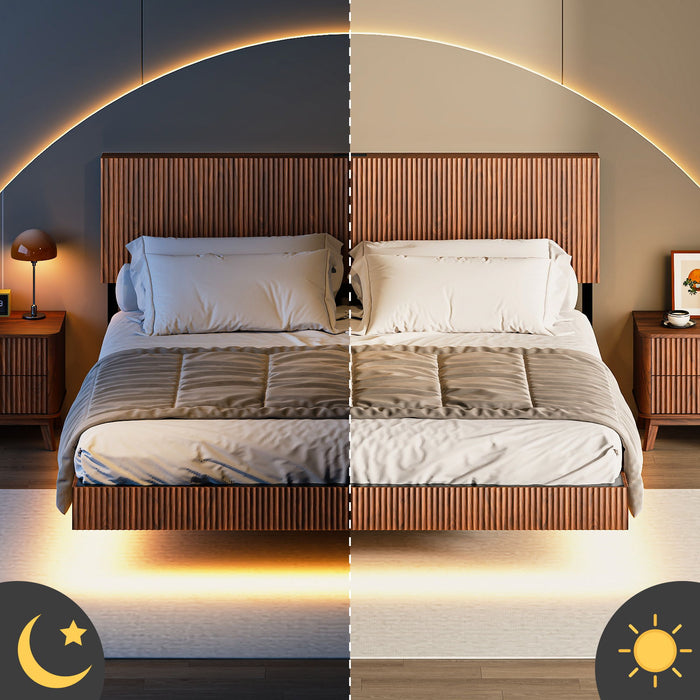 Floating Bedstead With Charging Station And LED Lights