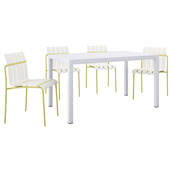4 Piece Set Of Modern Color Block Designed Single Chairs With Long Table