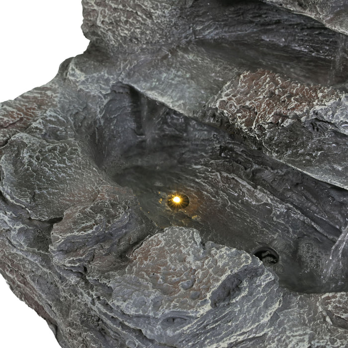 Concrete Rock Waterfall Fountain With LED Lights, Outdoor Garden Decor