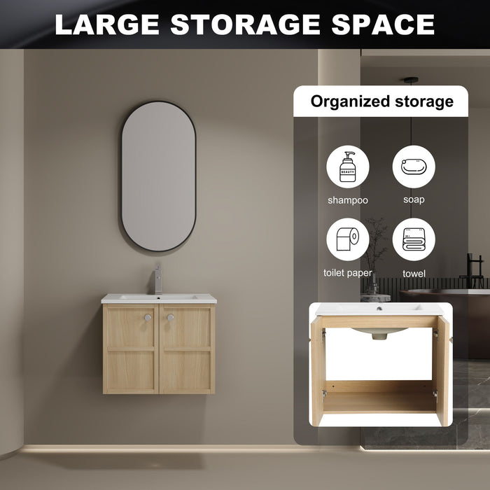 Wall Mounted Bathroom Vanity With Ceramic Sink And 2 Soft Closing Doors