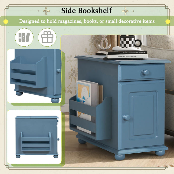 Vintage Flip Top Side Table With USB Ports