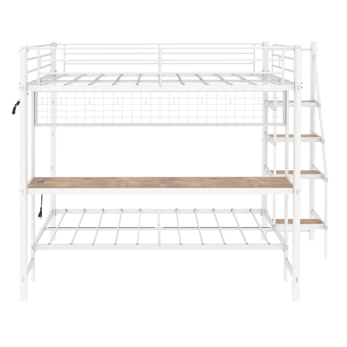 Bunk Bed With Built In Desk And LED Lighting