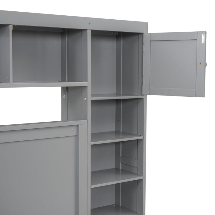 Bed With All In One Cabinet, Shelf And Sockets, Twin Long Trundle