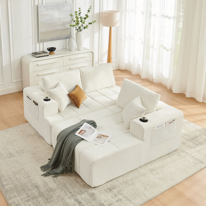 L - Shaped Sectional Sofa With Cup Holders & Side Pockets