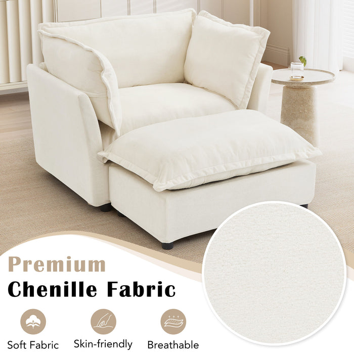 Modern Cozy Upholstered Armchair Sofa With Movable Ottoman