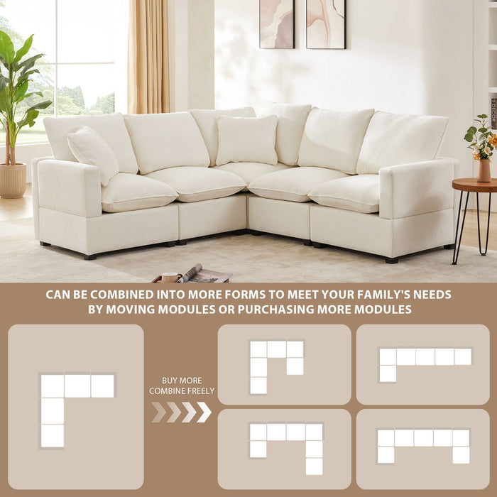 84 X 84" Modern L Shape Modular Sofa, 5 Seat Chenille Sectional Couch Set With 2 Pillows Included, Freely Combinable Indoor Funiture For Living Room, Apartment, Office, 2 Colors