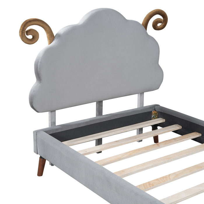 Upholstered Platform Bed With Sheep Shaped Headboard