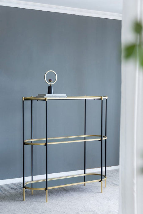 3 Tier Metal Console Table, Mirrored Shelf - Golden Black