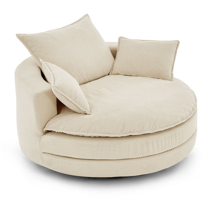 360° Swivel Accent Barrel Chair With Dual Layer Cushion And 3 Removable Pillows