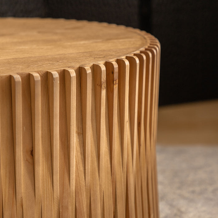 Cylindrical Coffee Table With Vertical Texture Relief