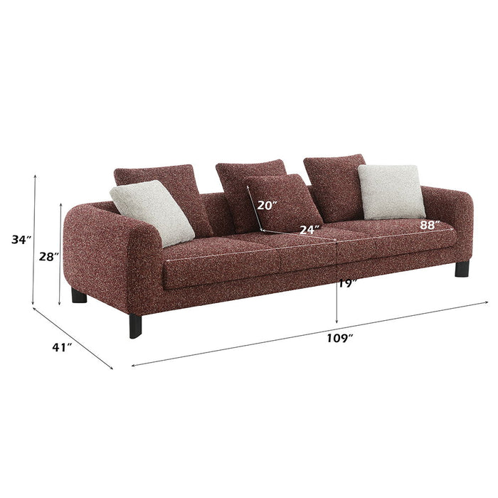 Mardi - Sofa With 6 Pillows - Maroon Tweed