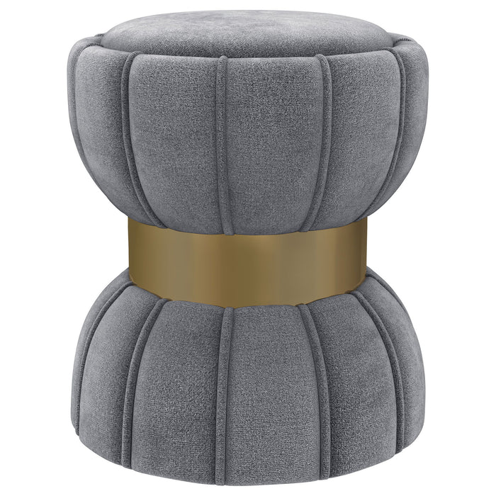 Round Upholstered Ottoman Pouf With Velvety Soft Upholstery