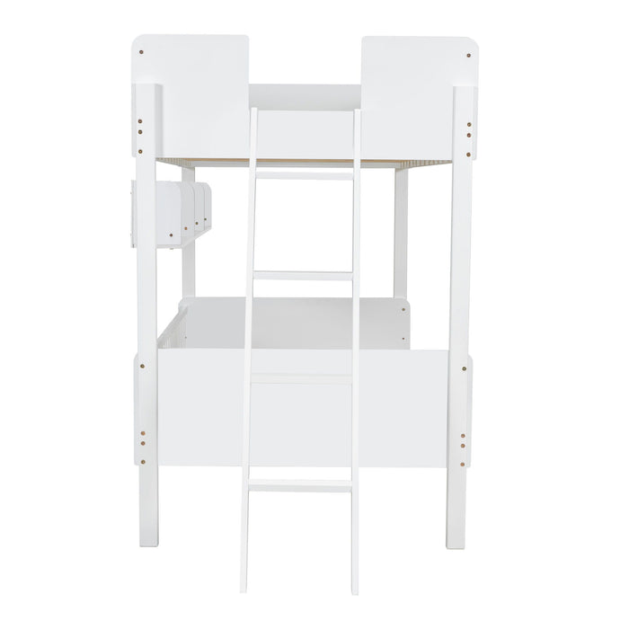 Bunk Bed With 3 Storage Shelves, Adjustable Ladder Left Or Right
