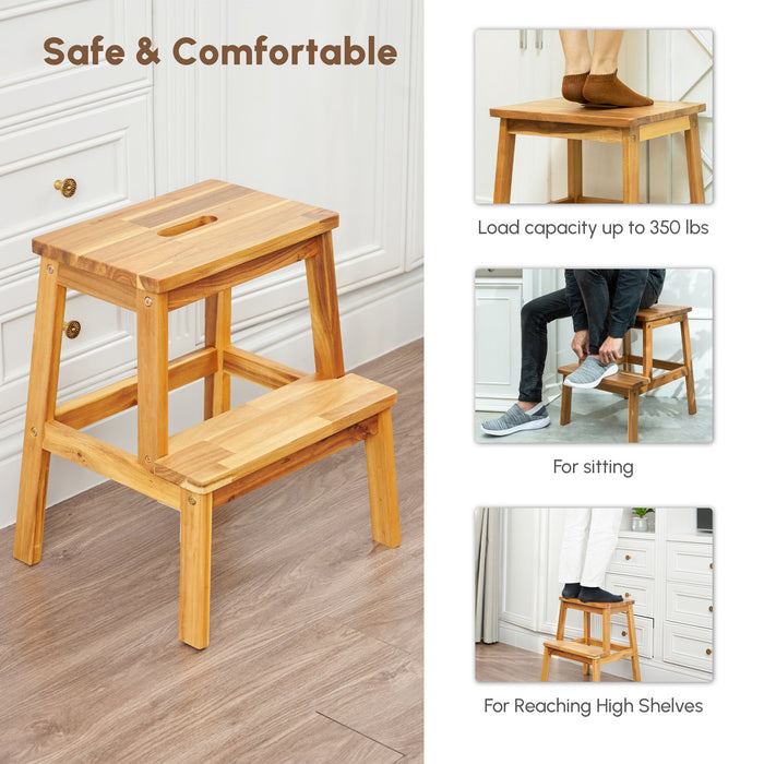 2 Step Stool, Indoor / Outdoor Use - Acacia Wood