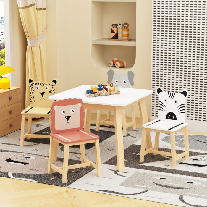 Kids Table And Chair Set With Cartoon Animals Design - White