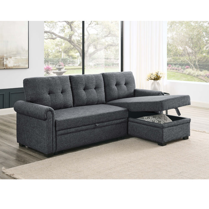 Upholstered Sleeper Sofa With Reversible Storage Chaise - Dark Gray