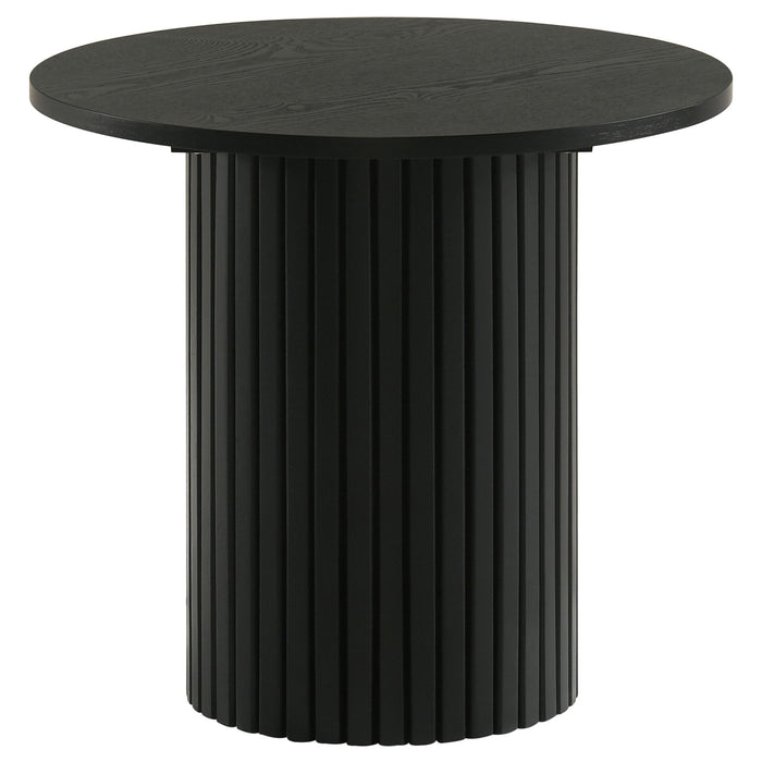 Hamlyn 2-piece Round Fluted Coffee and End Table Set Black