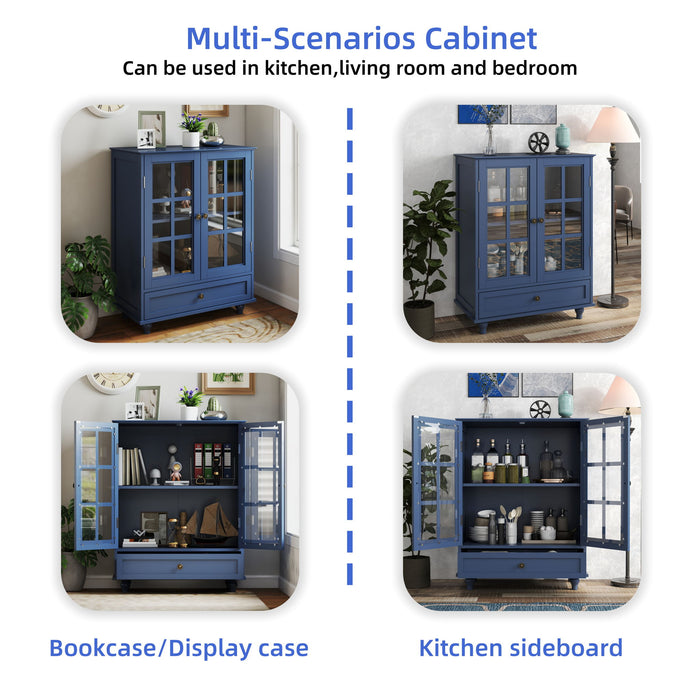 Minimalist Buffet Cabinet With Double Glass Doors And Drawer