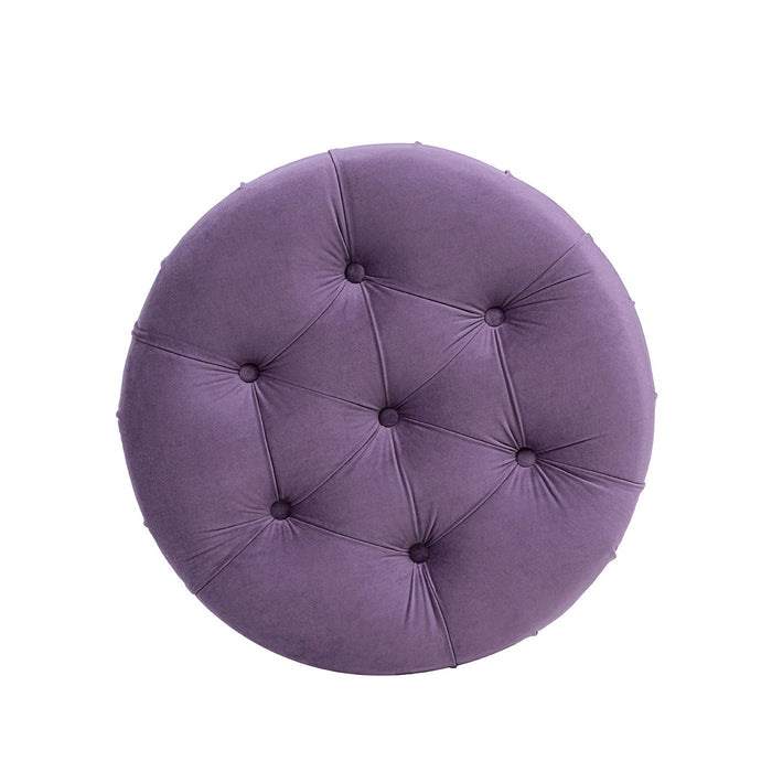 Dawn - Tufted Round Ottoman Nailhead Accents - Purple