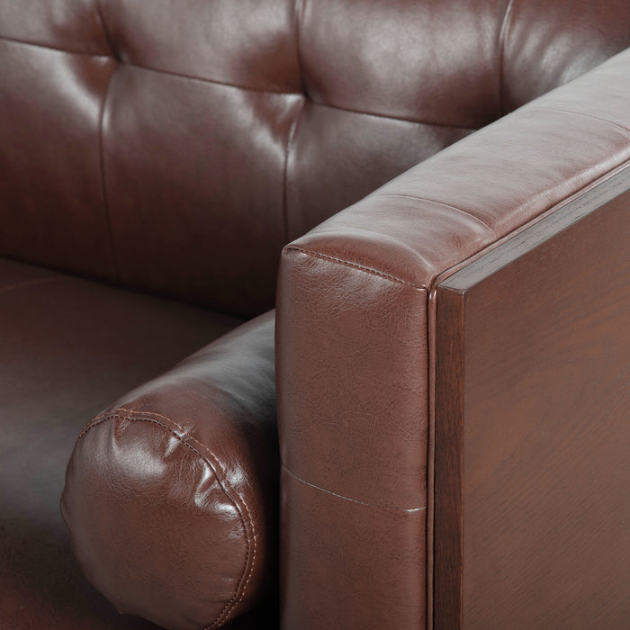 78.74" Wooden Decorated Arm 3 Seater Sofa - Dark Brown