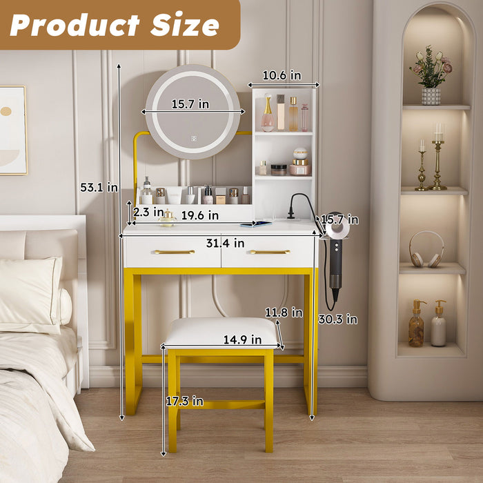 Makeup Vanity Table With LED Lights, 3 Color Options, Power Outlet