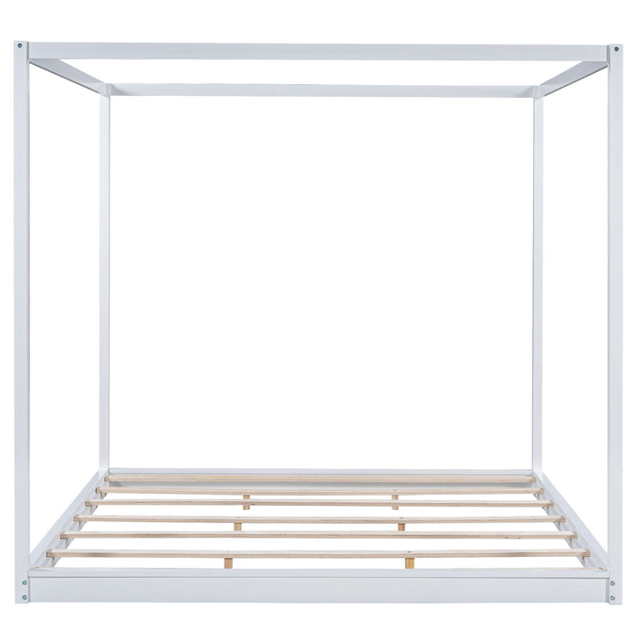 Wood Canopy Platform Bed With Support Legs And Airflow Slats