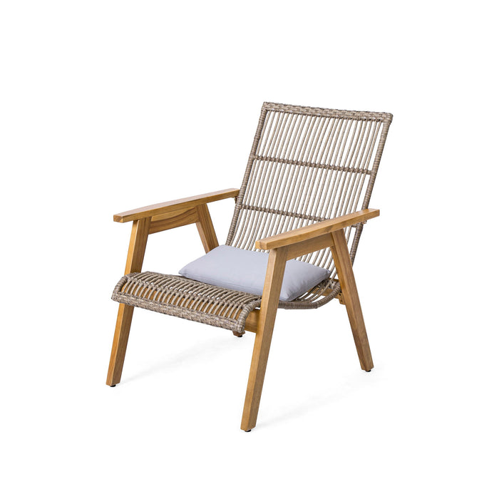 Acacia Wood Cape Woven Wicker Large Lounge Chair With Pillow For Patio, Deck, Yard, Lawn And Garden Seating Wicker (Set of 2) - Teak