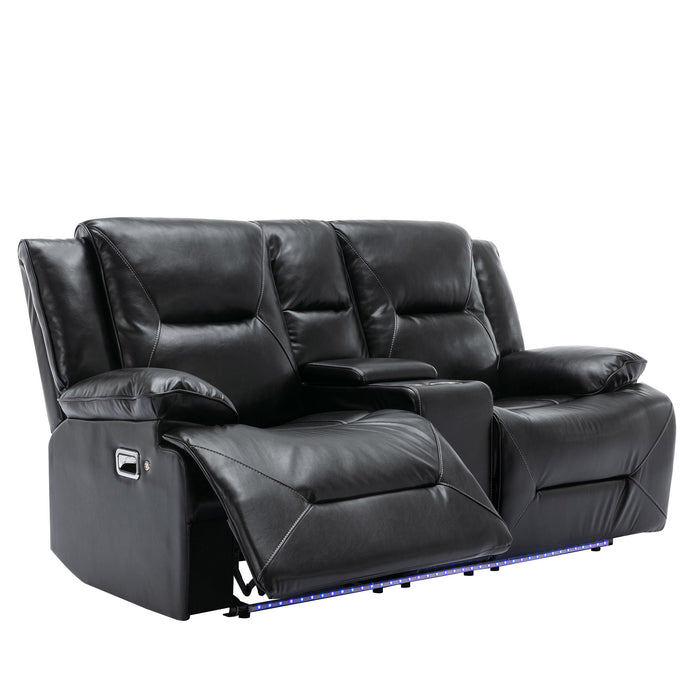 2 Seater Home Theater Recliner Manual Recliner Chair With A LED Light Strip Two Cup Holders And A Storage Box For Living Room