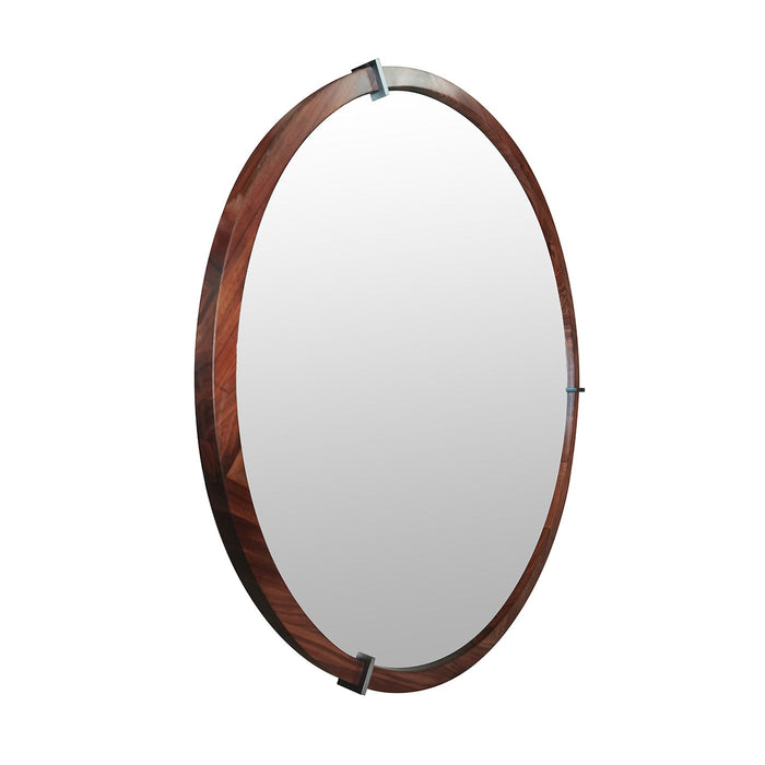 Hausen - Mid-Century Modern Round Accent Wall Mirror - Brown Walnut