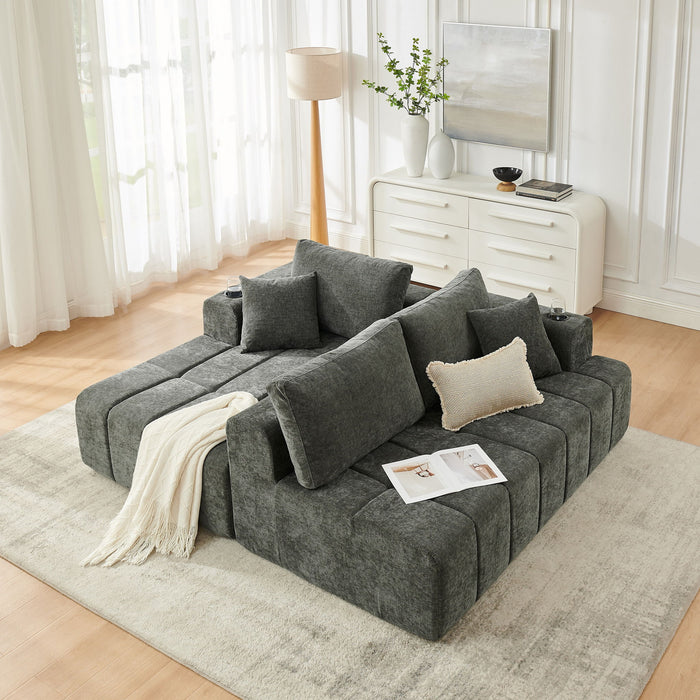 L - Shaped Sectional Sofa With Cup Holders & Side Pockets