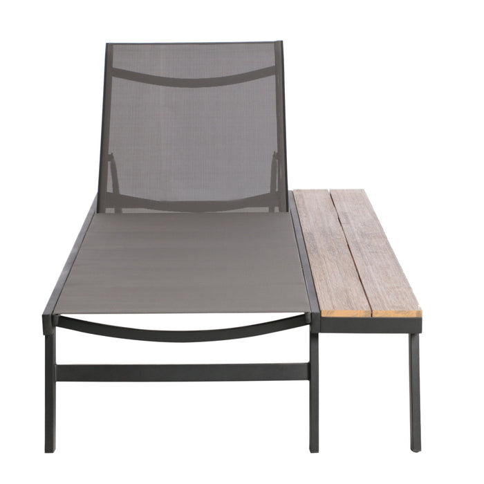 Waterloo - Chaise Lounge With Attached Wood Side Table (Set of 2) Adjustable Eucalyptus Wood And - Gray / Black