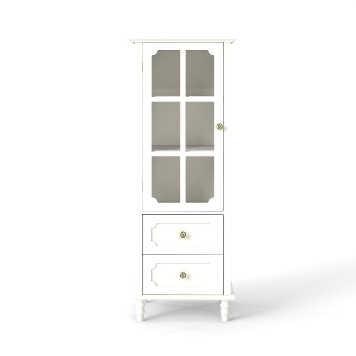 Minimalism Buffet Cabinet With Glass Doors And Double Drawer