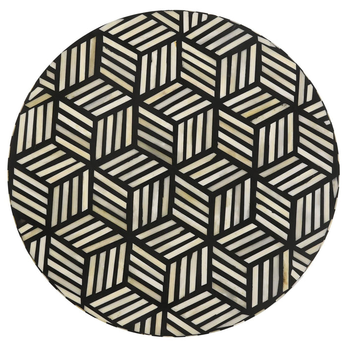 Top Accent Table With Mosaic Design, Circular Tabletop - Gold