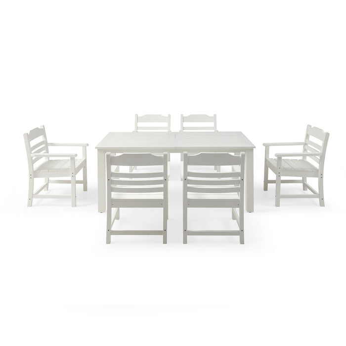 Hips Patio Furniture Dining Chair And Table, 7 Pieces (6 Dining Chairs+1 Dining Table) Backyard Conversation Garden Poolside Balcony - White