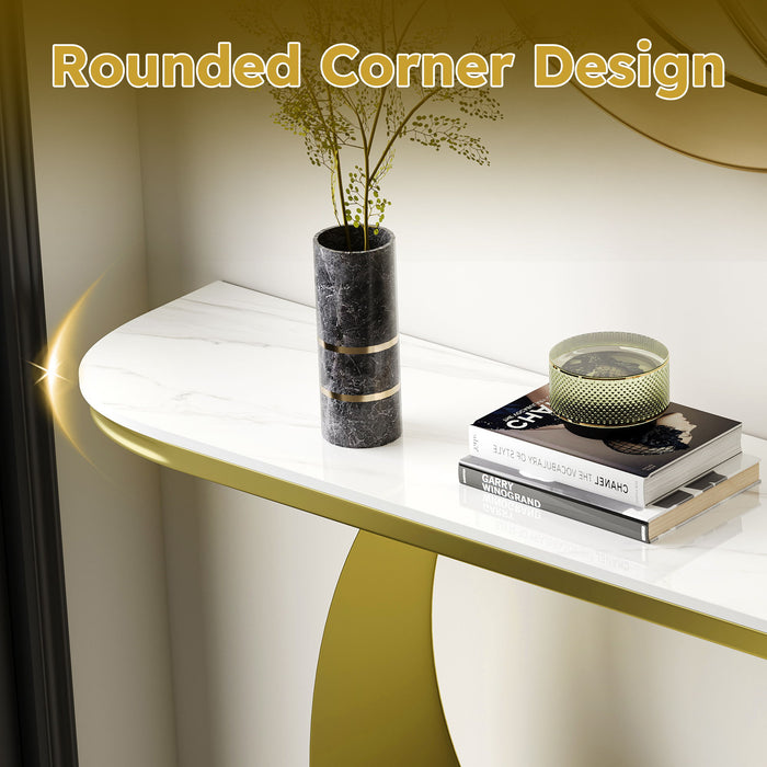 Half Console Table For Hallway - Gold / White
