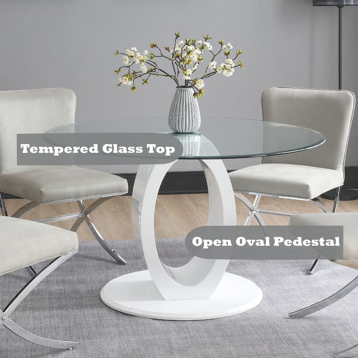 Larry - Glass Top Round Dining Table - White High Gloss