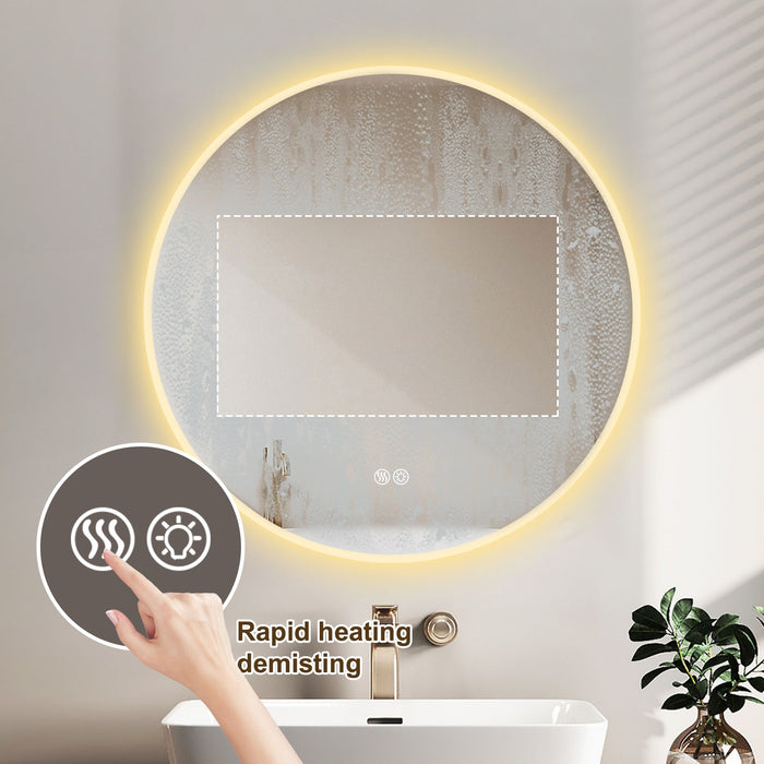 Round LED Bathroom Mirror With Adjustable Lights, Anti Fog & Dimmable For Home Decor - Silver