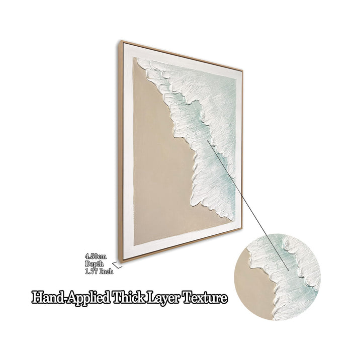 Framed Ocean Wave Wall Art, Textured Canvas Painting, Beach Decor For Living Room (Set of 2) - Aqua Blue