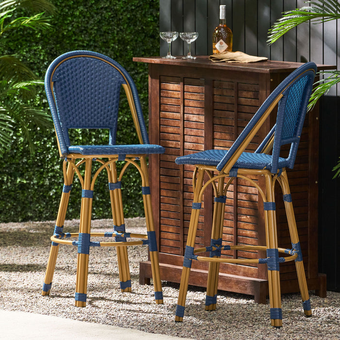 Outdoor Rattan And Aluminum French Barstools (Set of 2)