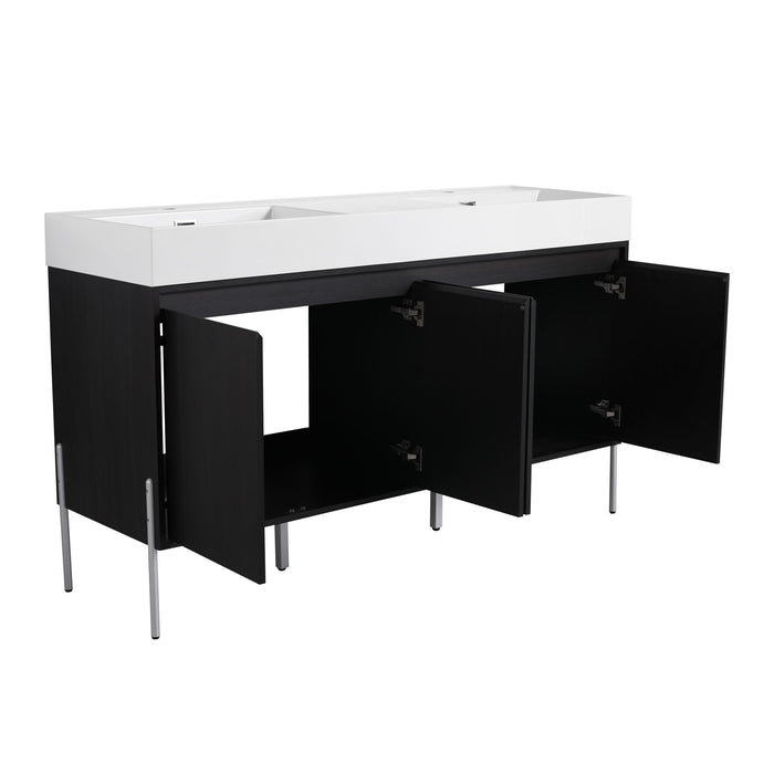 Freestanding Bathroom Vanity With Resin Sink And Storage Cabinet