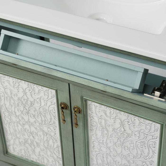 Bathroom Vanity With Rectangle Sink, Tip Out Tray - Antique Blue Green