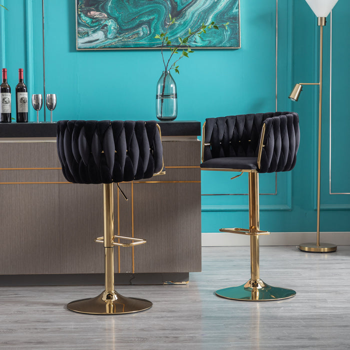 (Set of 2) Bar Stools, With Chrome Footrest And Base Swivel Height Adjustable Mechanical Lifting Velvet And Golden Leg Simple Bar Stool 20.5"